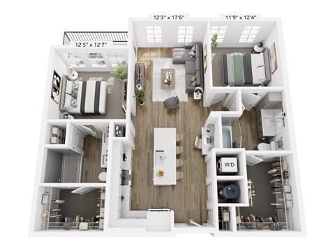 Floor plan for 2 beds, 2 baths, 1160 sqft